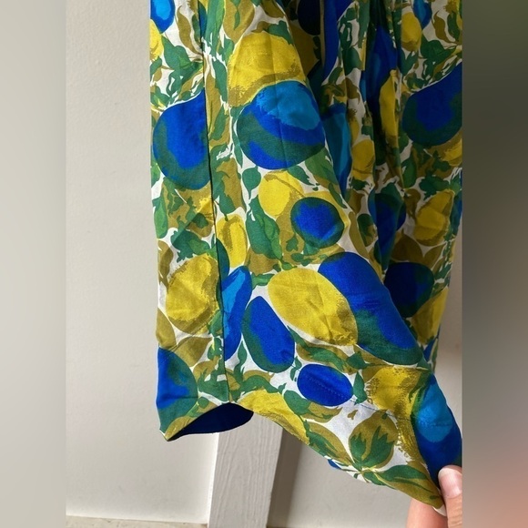 Rebecca taylor 100% silk bright pear fruit print midi dress tie front - Picture 7 of 13